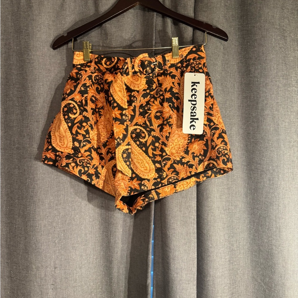 Charlie Holiday High Waist Orange and Black Paisley Shorts